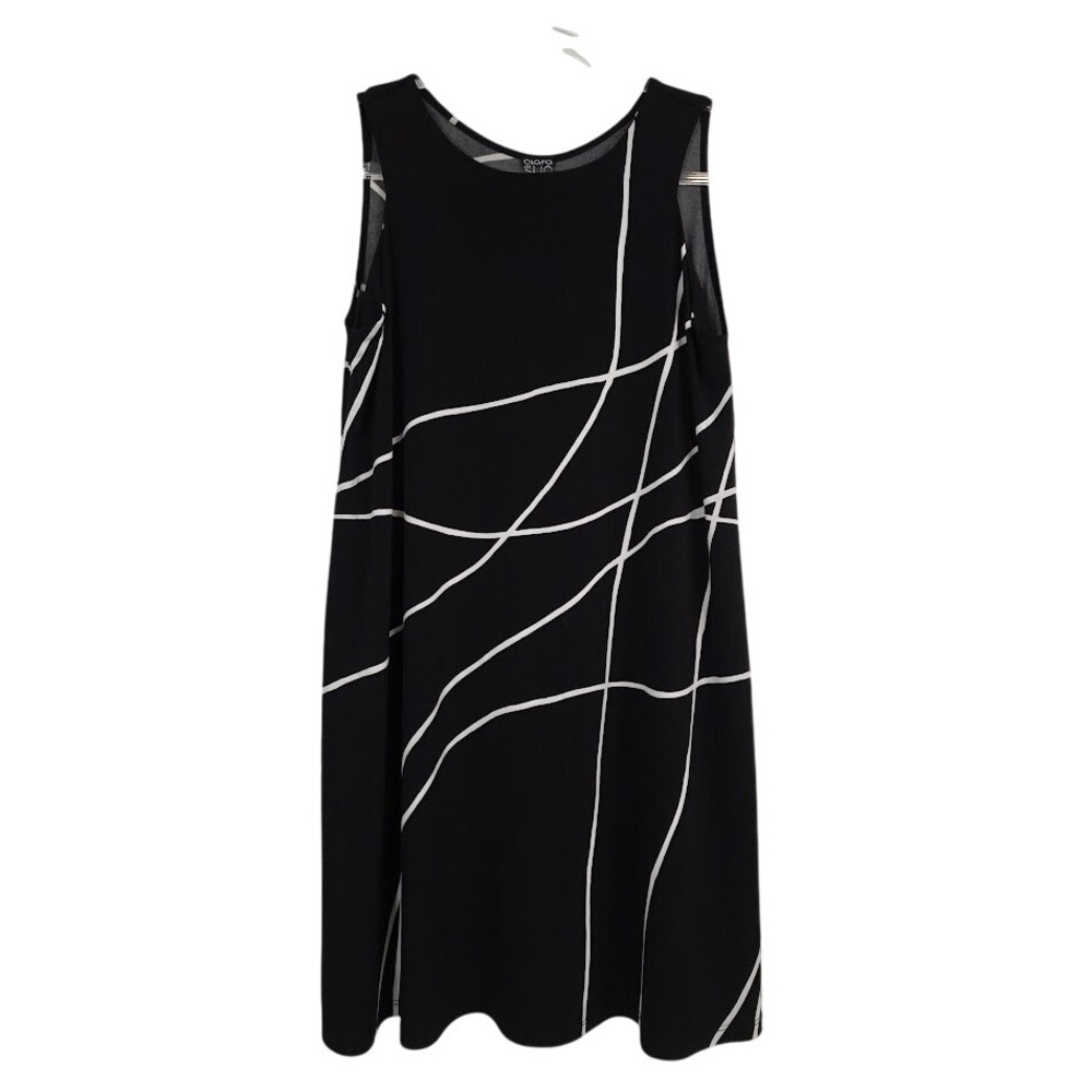 Clara Sunwoo Women's M Dress Black White Geometric Abstract Sleeveless A-Line
